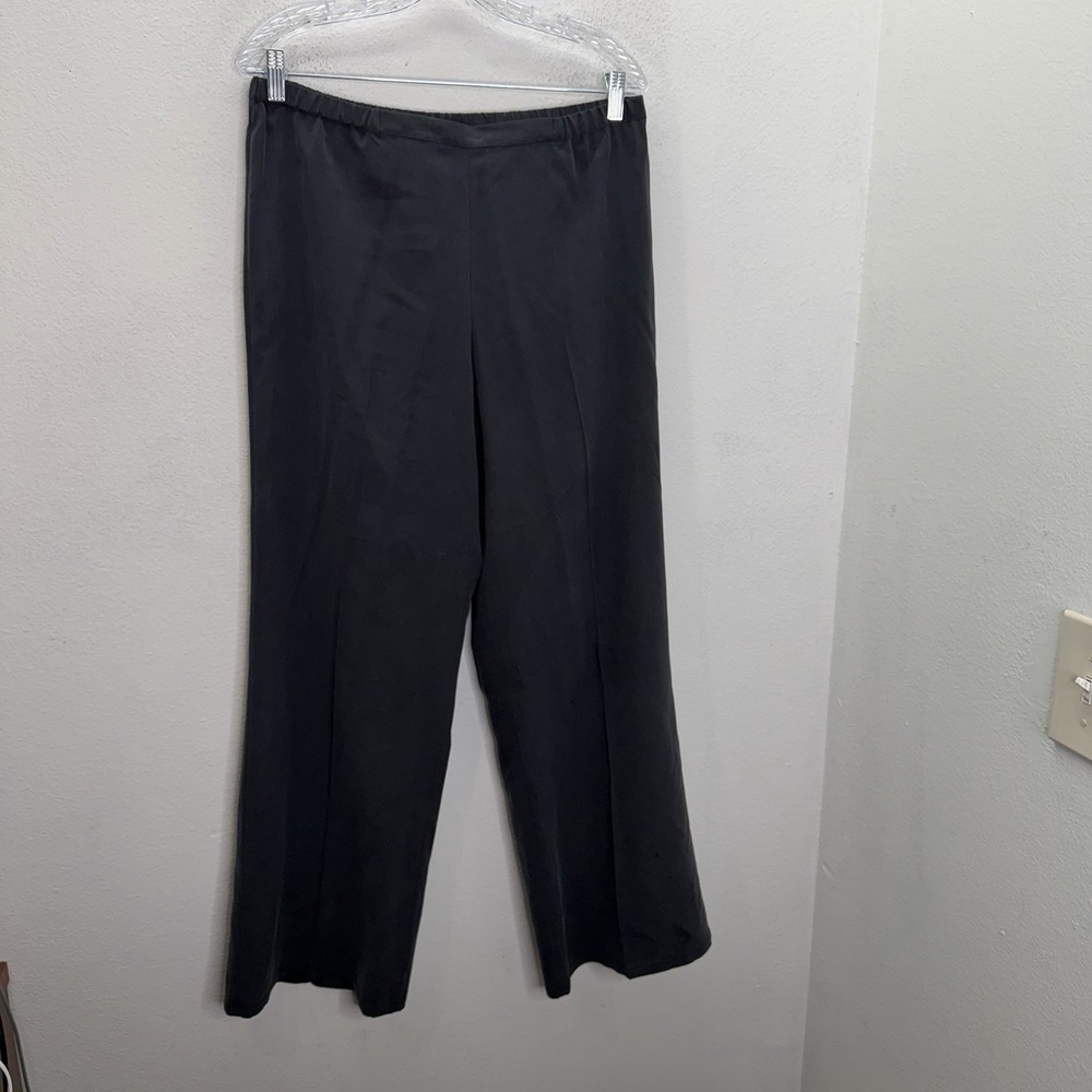 Go Silk Dress Pants Womens Sz M 100% Silk Wide Leg Pull On Stretch Quiet Luxury